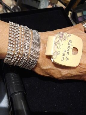 NWT Genuine Ribbon & Asher Silver Multi-Row Crystal Tennis Bracelet Rhodium 7"